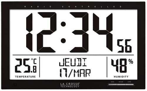 LA CROSSE TECHNOLOGY - WS8013 Reloj de Pared con Lectura de Pantalla Grande - Negro L