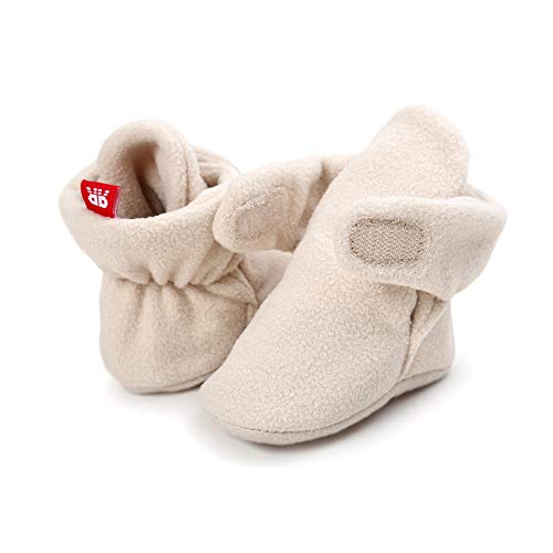 LACOFIA Zapatos de calcetín de bebé Invierno Botas Antideslizantes de Suela Blanda para bebé niño o niña Beige 12-18 Meses