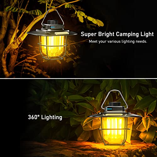 Lámpara Camping Recargable, Blukar Vintage Linterna Camping - Brillo de Atenuación Continua, Color de luz Conmutable(Luz Cálida 3000K y Natural 4500K), 12H+ Tiempo de Ejecución para Camping/Pesca etc.