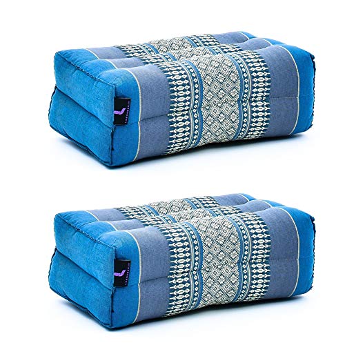 LEEWADEE Set de 2 Bloques de Yoga pequeños – Cojines para Pilates, Almohadas para el Suelo Hechas a Mano de kapok, 35 x 18 x 12 cm, Set de 2, Azul Claro