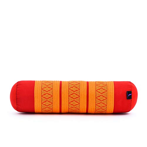LEEWADEE Yoga Bolster pequeño – Cojín Alargado para Pilates y meditación, reposacabezas Hecho a Mano de kapok, 50 x 15 x 15 cm, Naranjo Rojo