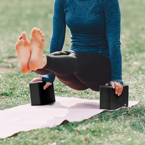 Legendwerk® 2X Bloques de Yoga robustos y Antideslizantes - Paquete Doble de Bloques de Yoga para Pilates, meditación, Fitness - Accesorios de Yoga para Principiantes y usuarios avanzados (Negro)