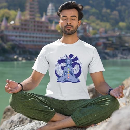 lepni.me Camisetas Hombre Yoga Meditación Asana Mandala Mente Cuerpo Alma (L Azul Multicolor)