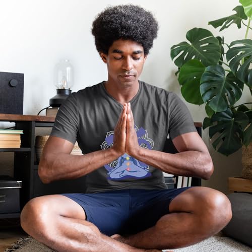 lepni.me Camisetas Hombre Yoga Meditación Asana Mandala Mente Cuerpo Alma (L Azul Multicolor)