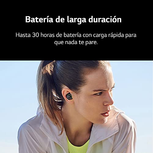 LG TONE-TF7Q - Auriculares Deportivos True Wireless con Bluetooth 5.2, Cancelación de Ruido y Autolimpieza, Resistencia al Agua, Tecnología Meridian, Triple Micrófono, Batería hasta 24h, Negro/Lima