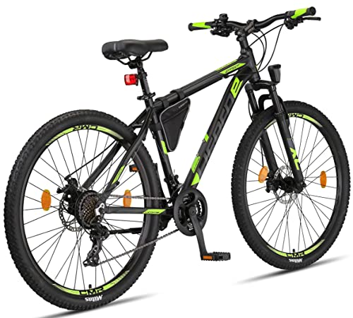 Licorne Bike Effect Premium - Bicicleta de montaña 27,5 Pulgadas - para niños, niñas, Hombres y Mujeres - Cambio de 21 velocidades - para Hombre - Negro/Lime (2 Frenos de Disco)