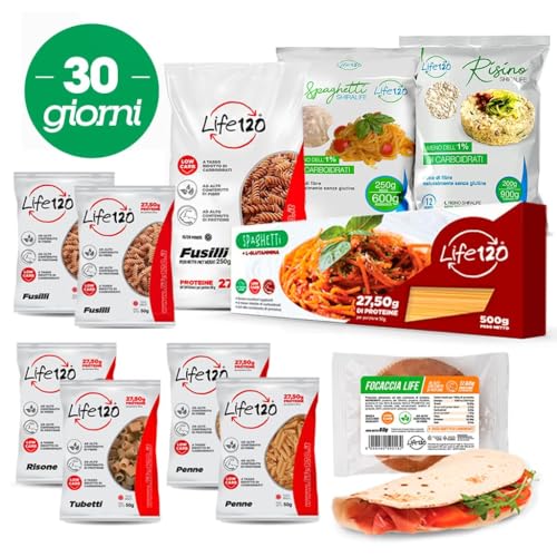 Life 120 - Box Almuerzo Bajo en Carbohidratos 30 días - Kit de Almuerzo Proteico con Productos Keto de Bajo Contenido en Carbohidratos, Ricos en Fibra y Alto Contenido de Proteínas