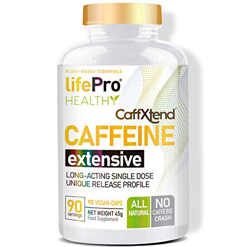 Life Pro Caffeine Extensive 90 Vegancaps | 90 Capsulas Veganas de Cafeína de Dosis Alta | Estimulante y Quemagrasa con un Efecto Rápido | Fabricado en España