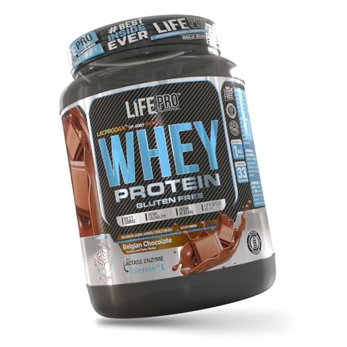 Life Pro Whey 1Kg | Alimento Deportivo, 78% Proteína de Concentrado de Suero, Protege Tejidos, Anticatabolismo, Crecimiento Muscular y Facilita Períodos de Recuperación | Sin Gluten (Chocolate Belga)