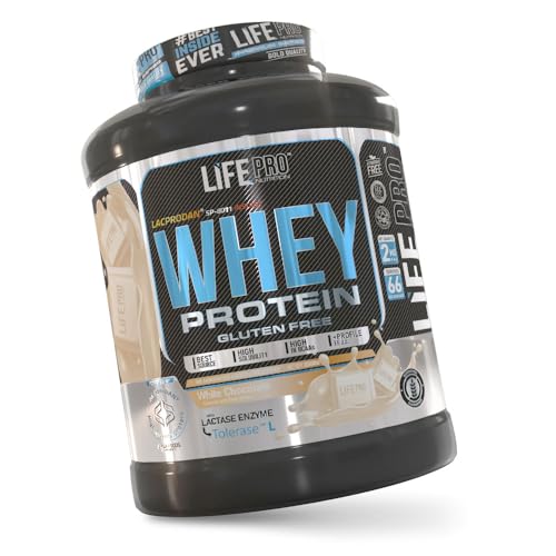 Life Pro Whey 2Kg | Alimento Deportivo, 78% Proteína de Concentrado de Suero, Protege Tejidos, Anticatabolismo, Crecimiento Muscular y Facilita Períodos de Recuperación | Sin Gluten (Chocolate blanco)