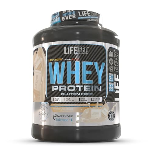 Life Pro Whey 2Kg | Alimento Deportivo, 78% Proteína de Concentrado de Suero, Protege Tejidos, Anticatabolismo, Crecimiento Muscular y Facilita Períodos de Recuperación | Sin Gluten (Chocolate blanco)