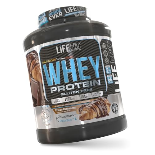 Life Pro Whey 2Kg | Alimento Deportivo, 78% Proteína de Concentrado de Suero, Protege Tejidos, Anticatabolismo, Crecimiento Muscular y Facilita Recuperación | Sin Gluten (Chocolate Croissant)