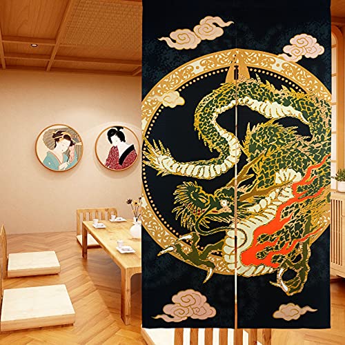 LIGICKY Cortina Japonesa noren Estilo japonés para Puerta de Puerta con diseño de dragón Chino Tradicional Volando en la Nube, Cortina divisora de habitación para Cocina Sushi, 85 x 150 cm