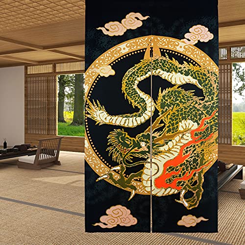 LIGICKY Cortina Japonesa noren Estilo japonés para Puerta de Puerta con diseño de dragón Chino Tradicional Volando en la Nube, Cortina divisora de habitación para Cocina Sushi, 85 x 150 cm