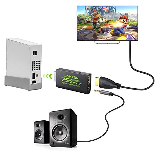 LiNKFOR PS2 a HDMI Convertidor PS2 a HDMI Resoluciones 480i 576i 480p Adaptador PS2 a HDMI con Jack de Auriculares 3,5mm y Cable HDMI de 1m para HDTV Monitor HDMI