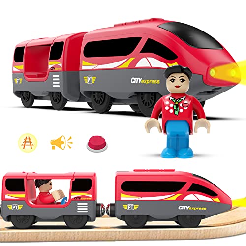 LiRiQi Tren de Locomotora de acción con batería (conexión magnética), Tren eléctrico de Juguete para niños pequeños, Juego de Tren eléctrico de Alta Velocidad Compatible con Thomas, Brio, Rojo