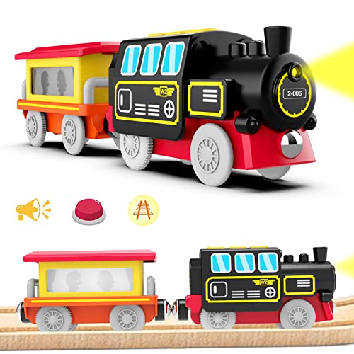LiRiQi Tren eléctrico de Juguete, Tren Locomotora de acción con Pilas, Juguete de riel de Locomotora de ferrocarril magnético, Tren de Motor Compatible con vías de Madera, Juguete para Niños Niñas