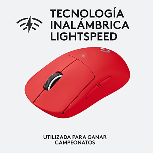 Logitech G PRO X SUPERLIGHT USB Ratón inalámbico Gaming, ultraligero 63g, sensor HERO 25K, 25600 DPI, 5 botones programables, memoria integrada, diseñado para eSport, PC/Mac - Rojo