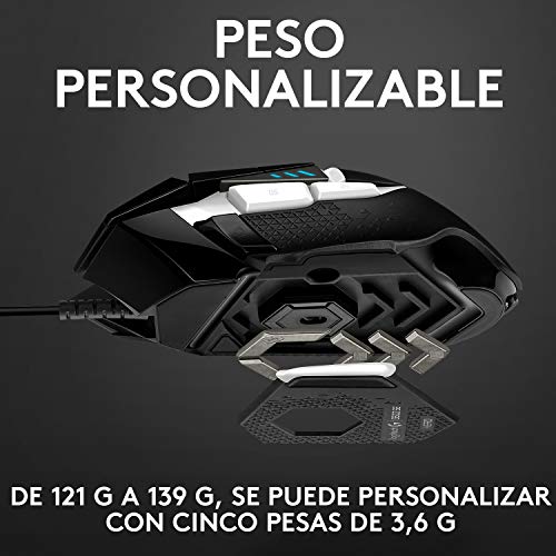 Logitech G502 HERO Ratón Gaming Edición Especial con Cable Alto Rendimiento, Captor HERO 25K, 25,600 DPI, RGB, Peso Personalizable, 11 Botones Programables, PC/Mac, Blanco y Negro