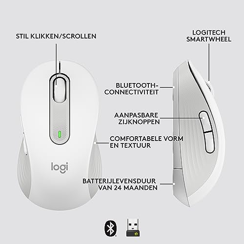 Logitech Signature M650 for Business, Ratón inalámbrico, Para manos pequeñas/medianas, Logi Bolt, Bluetooth, SmartWheel - Blanco