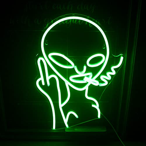 Logotipo de neón alienígena verde para decoración de paredes, bares, salas de juegos, dormitorios, hogar y Halloween