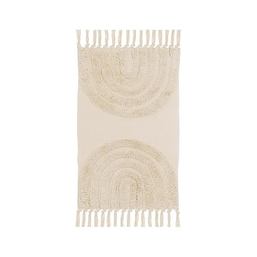 LOLAhome Alfombra Flecos de círculos Beige de algodón Natural y poliéster de 50x80 cm