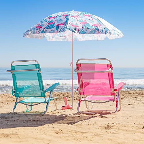 LOLAhome Silla de Playa Baja reclinable 4 Posiciones Convertible en Tumbona Rosa de Aluminio y textileno de 61x47x80 cm
