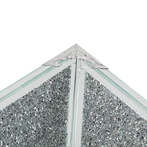 London Boutique Frutero de cristal extra grande para el centro de almacenamiento con diamantes aplastados, marco de metal plateado con forma cuadrada de 7.5 pulgadas de altura