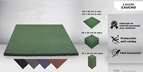 Lucatex - Loseta caucho reciclado maciza 30x30cm verde 10unds (1m2) | suelo de caucho reciclado gimnasio | loseta caucho profesional | loseta caucho 20mm