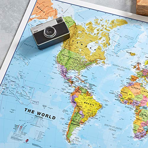 Maps International - Mapa del mundo con banderas, laminado, 84,1 cm de ancho x 59,4 cm de alto
