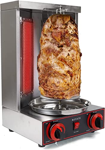 Máquina de Kebab Grill Con 2 Quemadores -3000 W 220V Gas Vertical Broiler Shawarma Máquina Girar Döner Gyro Grill Máquina Eléctrica Kebab Grill Vertical Grill Rotación de 360° Para Pollo Cordero Cerdo
