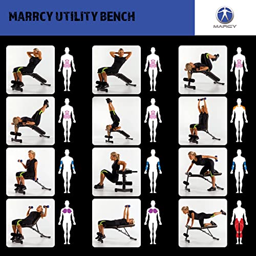 Marcy Banco de pesas ajustable multiusos para entrenamiento completo en posición vertical, inclinación, declinación y ejercicio plano SB-228, 42 x 26 x 48 pulgadas, negro