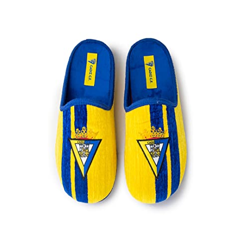 MARPEN SLIPPERS, Zapatillas de Casa de Invierno Oficiales del Cádiz CF de Fútbol para Hombre o Mujer, Amarillas y Azules con Escudo, Talla 40 41