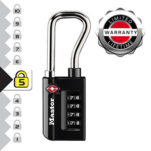 Master Lock 4696EURDBLK Candado para Equipaje Aprobado por la TSA con Combinación, Negro, 10.6 x 3.5 x 1.4 cm