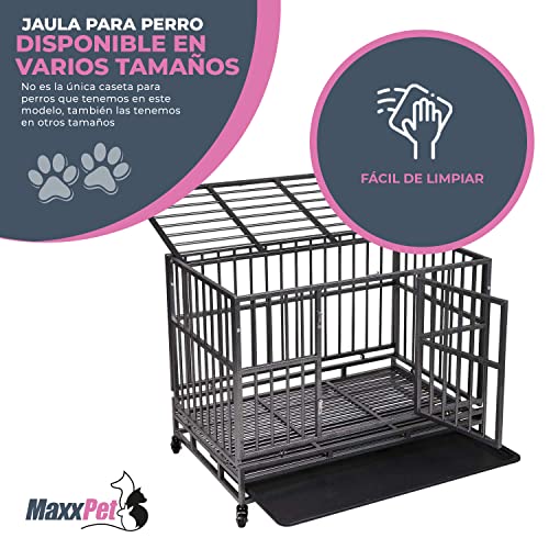 MaxxPet Jaula Perro de Metal y Manta de Lujo - Jaula de Transporte sobre Ruedas. 2 Puertas con Cerradura – Bandeja Extraíble. 50 kg – 94 x 59 x 75 cm