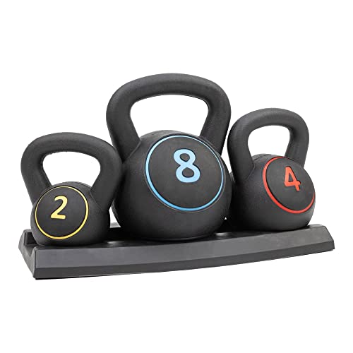 MaxxSport PVC Kettlebells - Soportes de bolas - Set de pesas de fitness - Set de 3 Kettlebell - 2, 4 y 8 kg