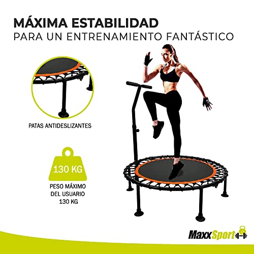 MaxxSport Trampolín Plegable con Mango - Cama Elástica Interior Gimnasio Ajustable de 3 Niveles para Adultos - Jumping Gym Trampoline - 100 cm - Máx.130kg
