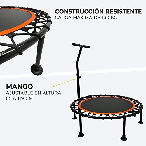 MaxxSport Trampolín Plegable con Mango - Cama Elástica Interior Gimnasio Ajustable de 3 Niveles para Adultos - Jumping Gym Trampoline - 100 cm - Máx.130kg