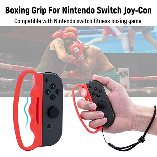 Mcbazel Agarre de Boxeo con Correas de Mano para NS Switch/Switch OLED Joy-Con Fitness Boxing Game Azul y Rojo