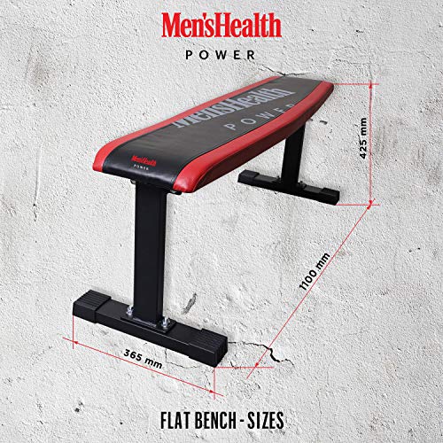 Men's Health POWER Banco de pesas plano (Flat Bench) | Banco de entrenamiento para entrenamiento de la parte superior del cuerpo, antideslizante y sin tambaleos.