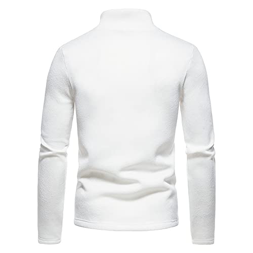 Mens Sweatshirt Solid Colour Zip Placket High Collar Mens Pullover Urban Temperament Casual Mens Sweatshirt Fashion Boutique Long Sleeve Mens Pullover C-White S