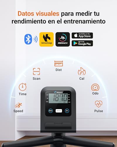 MERACH Liegeergometer für Zuhause mit Smart Bluetooth und exklusiver App-Konnektivität, LCD, Herzfrequenz-Griff, magnetische Liegeräder S08