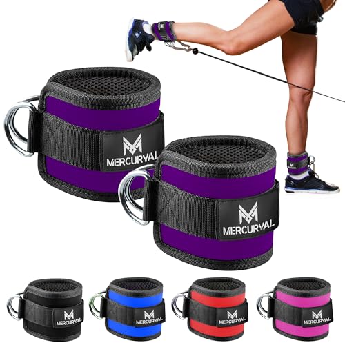 MERCURYAL Pack 2 Tobilleras Poleas Gym - Tobillera para Polea Acolchada de Velcro para Mujeres y Hombres - Correa Tobillos Gym para Máquina de Cable Fitness y Gimnasio (Morado)