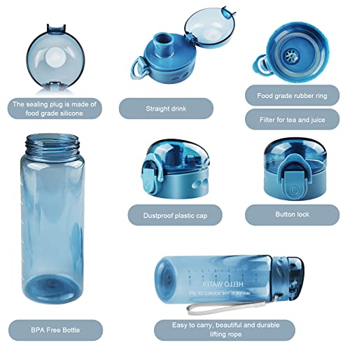 Mesybveo Botella de Agua, 780ml, Sin BPA a Prueba de Fugas, Una pulsación para Abrir, para Deporte, Gimnasio, Ciclismo, Escuela, Oficina, el Camping(Azul)