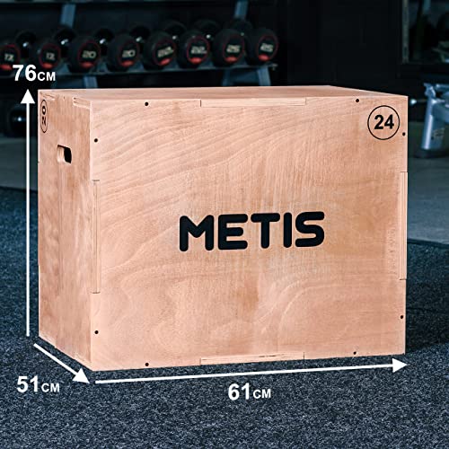 METIS Cajón Pliométrico 3-en-1 – Jump Box | Entrenamiento de Fuerza| Ejercicio al Interior | Caja de Madera de (51cm 61cm 76cm) Plyo Box