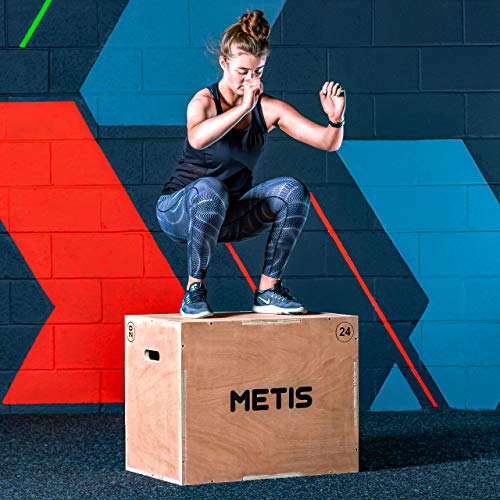 METIS Cajón Pliométrico 3-en-1 – Jump Box | Entrenamiento de Fuerza| Ejercicio al Interior | Caja de Madera de (51cm 61cm 76cm) Plyo Box