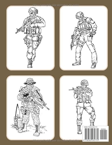 Militar Libro de Colorear: Cuaderno para colorear del ejército, 62 páginas grandes, 30 dibujos de soldados y vehículos militares para colorear