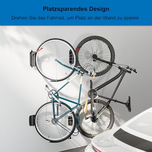 Mimoke Soporte de pared giratorio para bicicleta - Soporte vertical para bicicletas - Almacenamiento de bicicletas para garaje - MTB y bicicleta de carretera