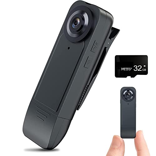 Mini Body Camera Video Recorder, Full HD 1080P Wearable Camera, Tiny Hidden Spy Camera with Video and Audio, Small Personal Pocket Body Cams, for Home Office Cycling Security (With 32G Memory Card)