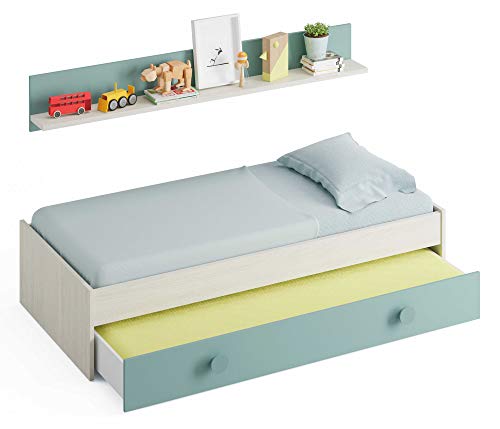 Miroytengo Pack Completo Habitación Juvenil en Color Verde y Blanco Alpes Muebles Dormitorio Infantil con Somier Incluido